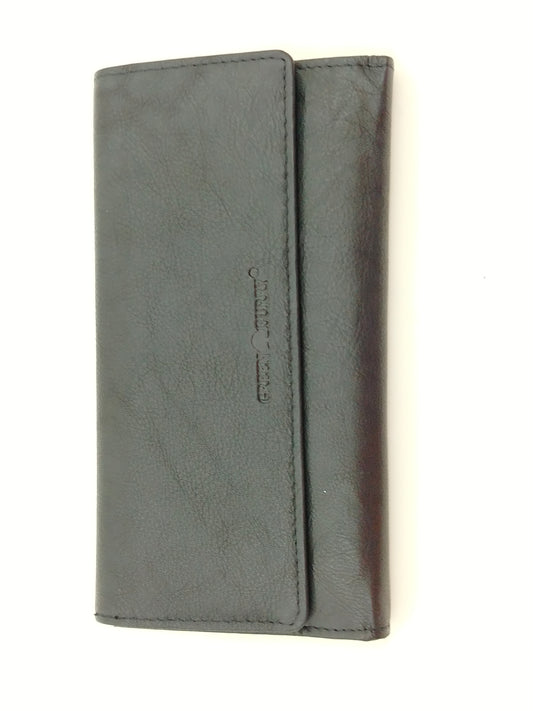 Damen Geldbörse Leder RFID schwarz – große Lederbörse im Querformat mit 13 Kartenfächern & Druckknopf