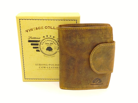 Damen Geldbörse Leder Vintage – Riegelbörse mit Kartenfächern, Sichtfenster & Münzfach aus Rindleder