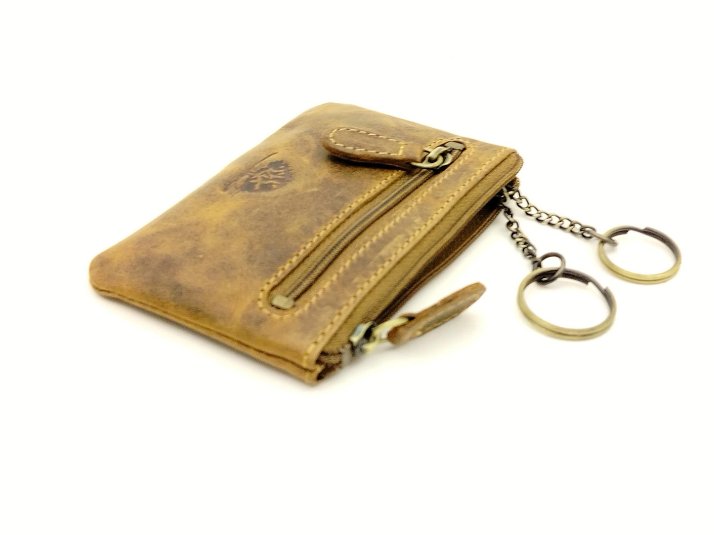 Vintage Leder Schlüsseltasche mit 2 Ringen und Vortasche