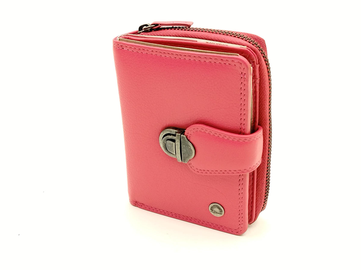 Greenburry Damen Geldbörse Leder fuchsia klein – Schlossbörse mit Kartenfächern, kompaktes Portemonnaie für Alltag & Tasche