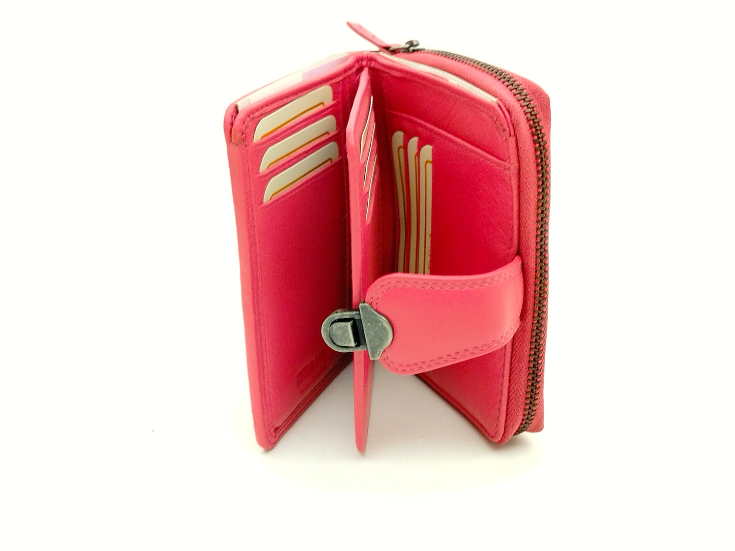 Greenburry Damen Geldbörse Leder fuchsia klein – Schlossbörse mit Kartenfächern, kompaktes Portemonnaie für Alltag & Tasche