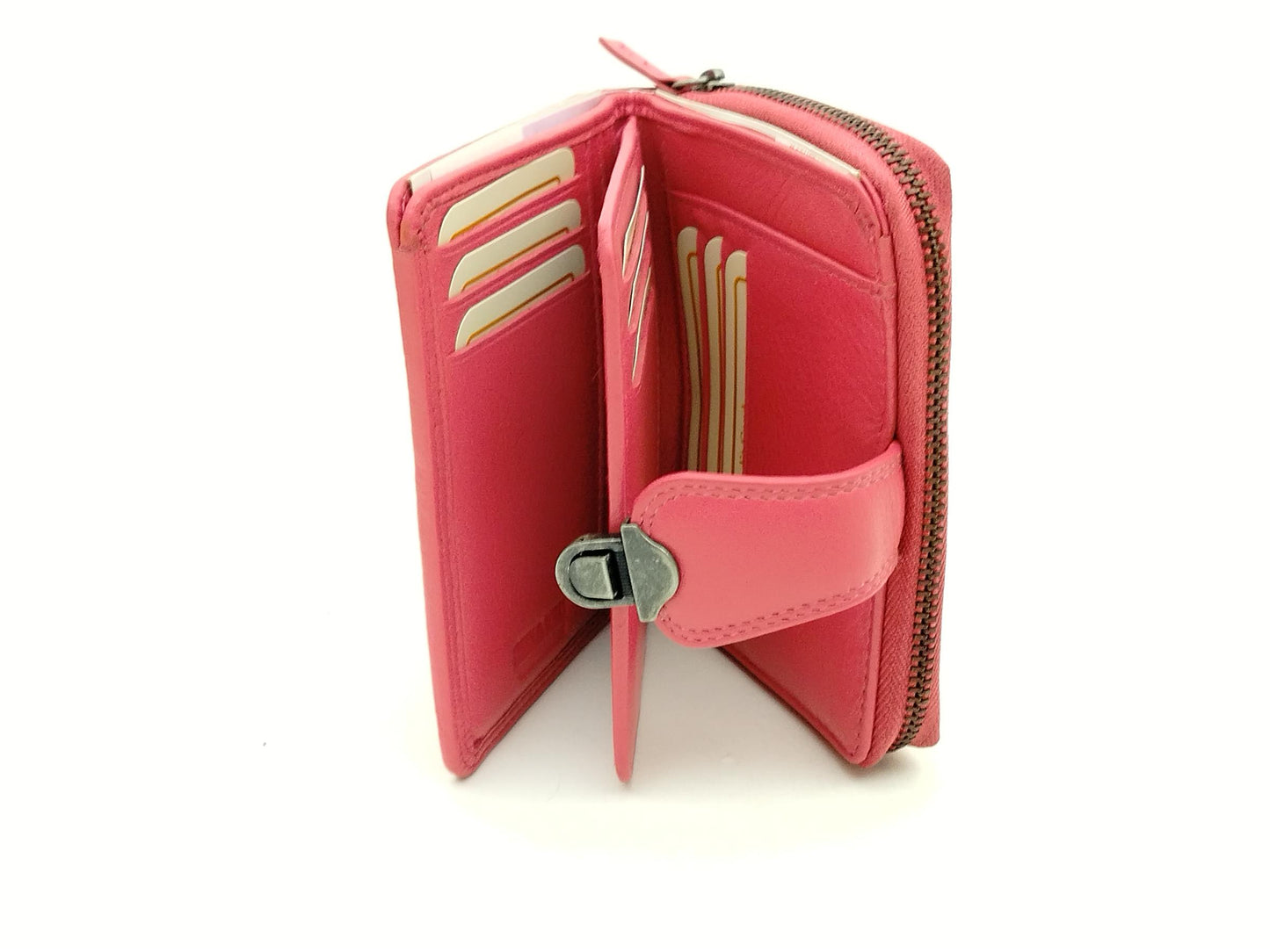 Greenburry Damen Geldbörse Leder fuchsia klein – Schlossbörse mit Kartenfächern, kompaktes Portemonnaie für Alltag & Tasche