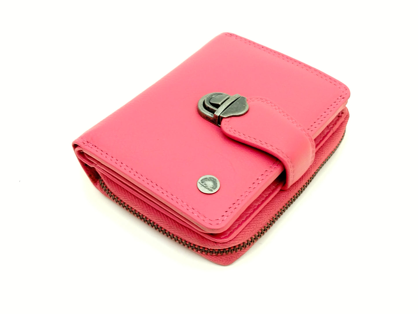Greenburry Damen Geldbörse Leder fuchsia klein – Schlossbörse mit Kartenfächern, kompaktes Portemonnaie für Alltag & Tasche