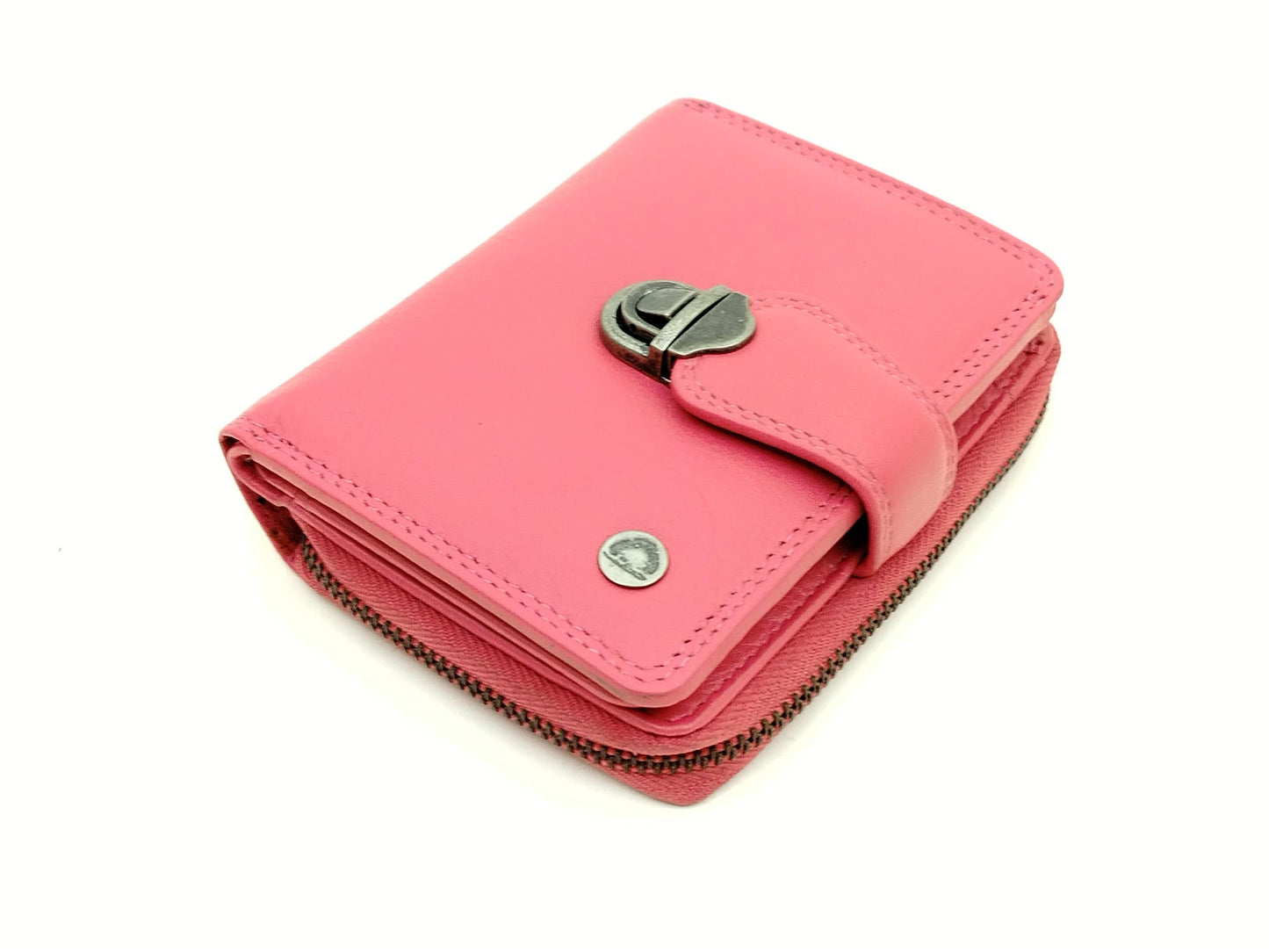 Greenburry Damen Geldbörse Leder fuchsia klein – Schlossbörse mit Kartenfächern, kompaktes Portemonnaie für Alltag & Tasche
