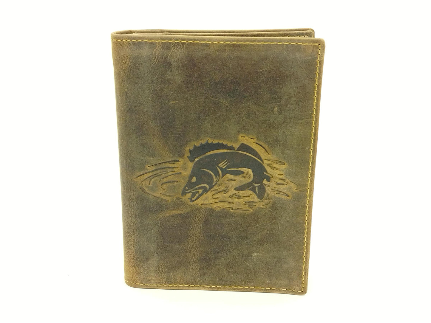 Vintage Ausweismappe Zander Lederetui braun Fisch