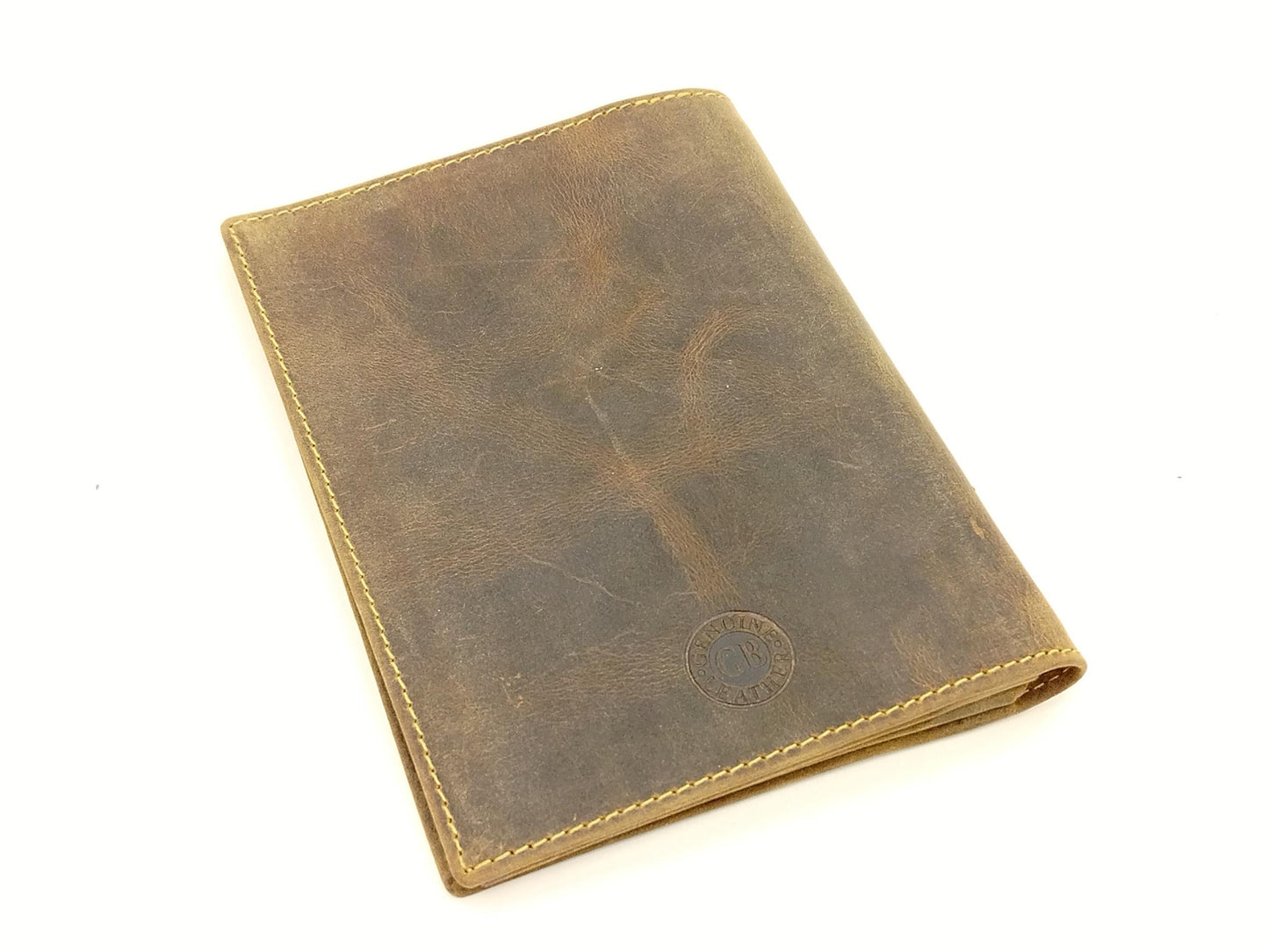 große Leder Ausweismappe Hecht Angler, braun 12 x 16,5cm