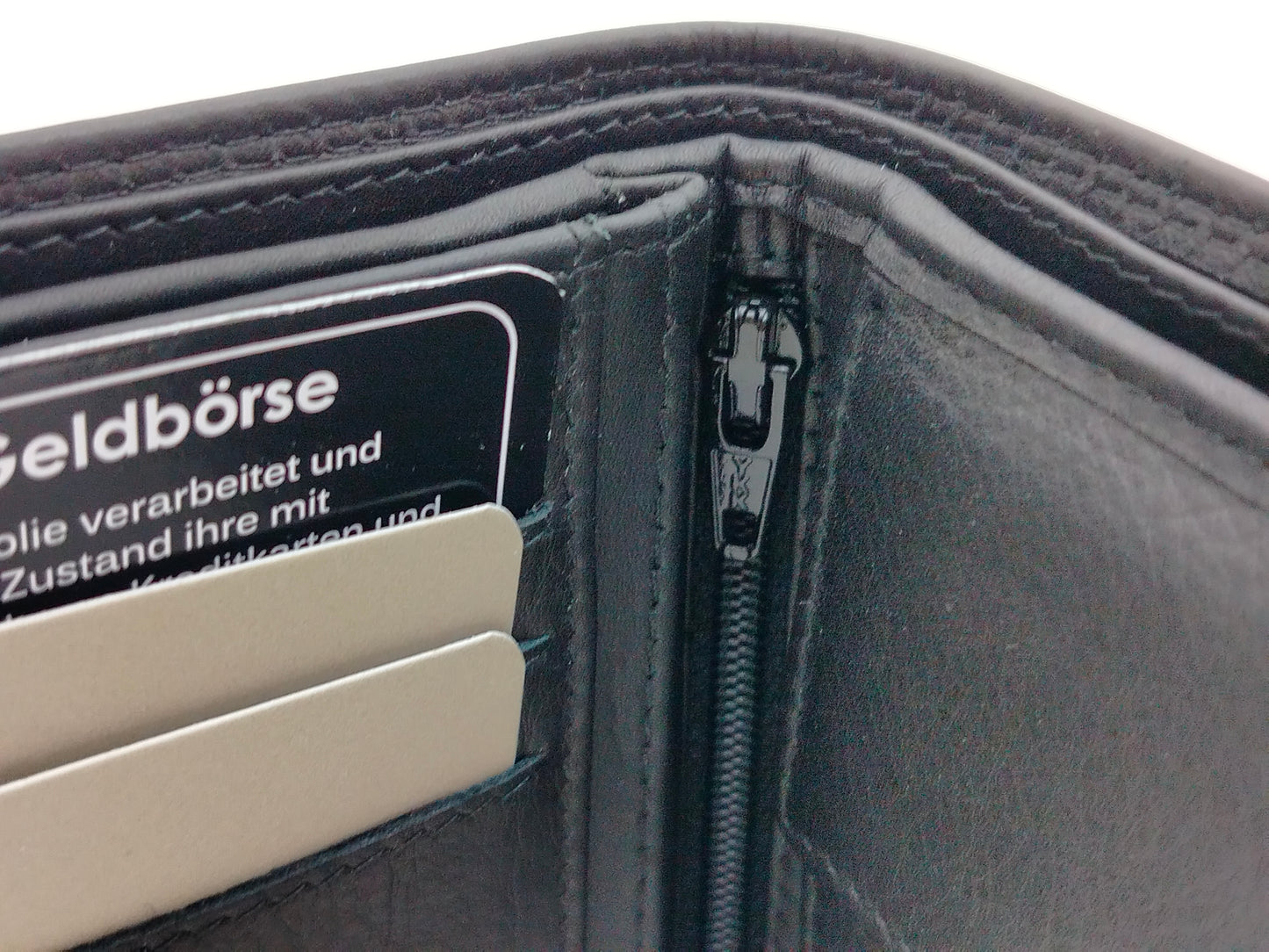 Schwarze Leder Geldbörse CM mit Sicherungsriegel und Mittelreißverschluss