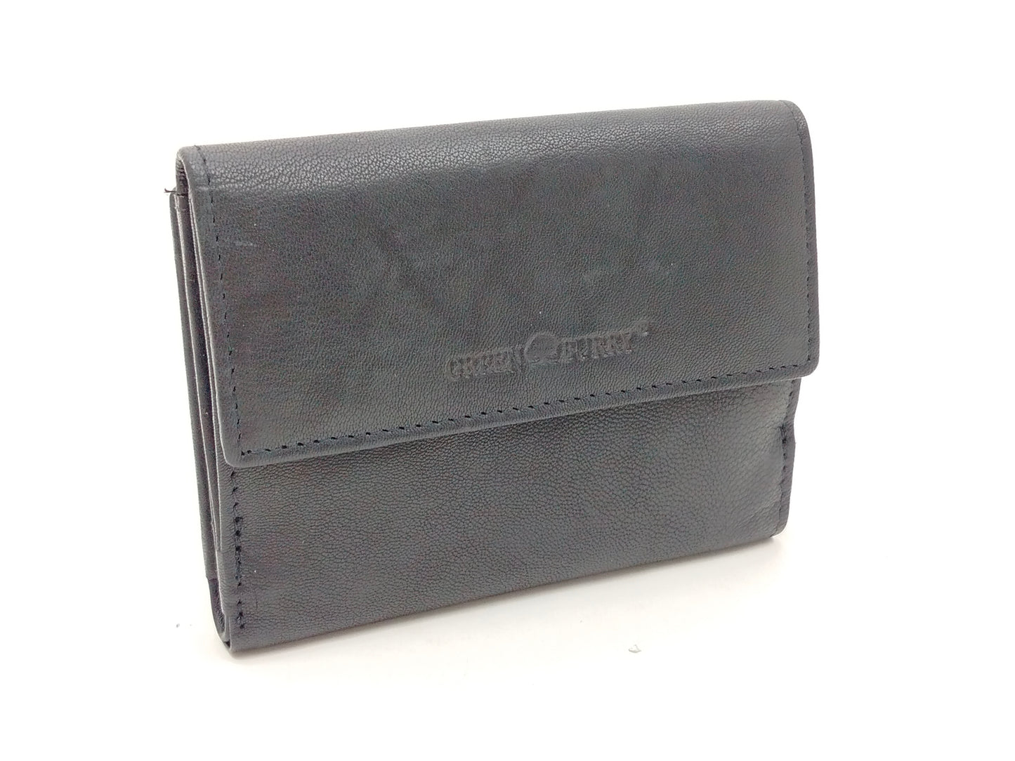 Leder Geldbörse Damen schwarz RFID – kleine Damenbörse im Querformat mit Druckknopf – sichere Leder Geldbörse Greenburry