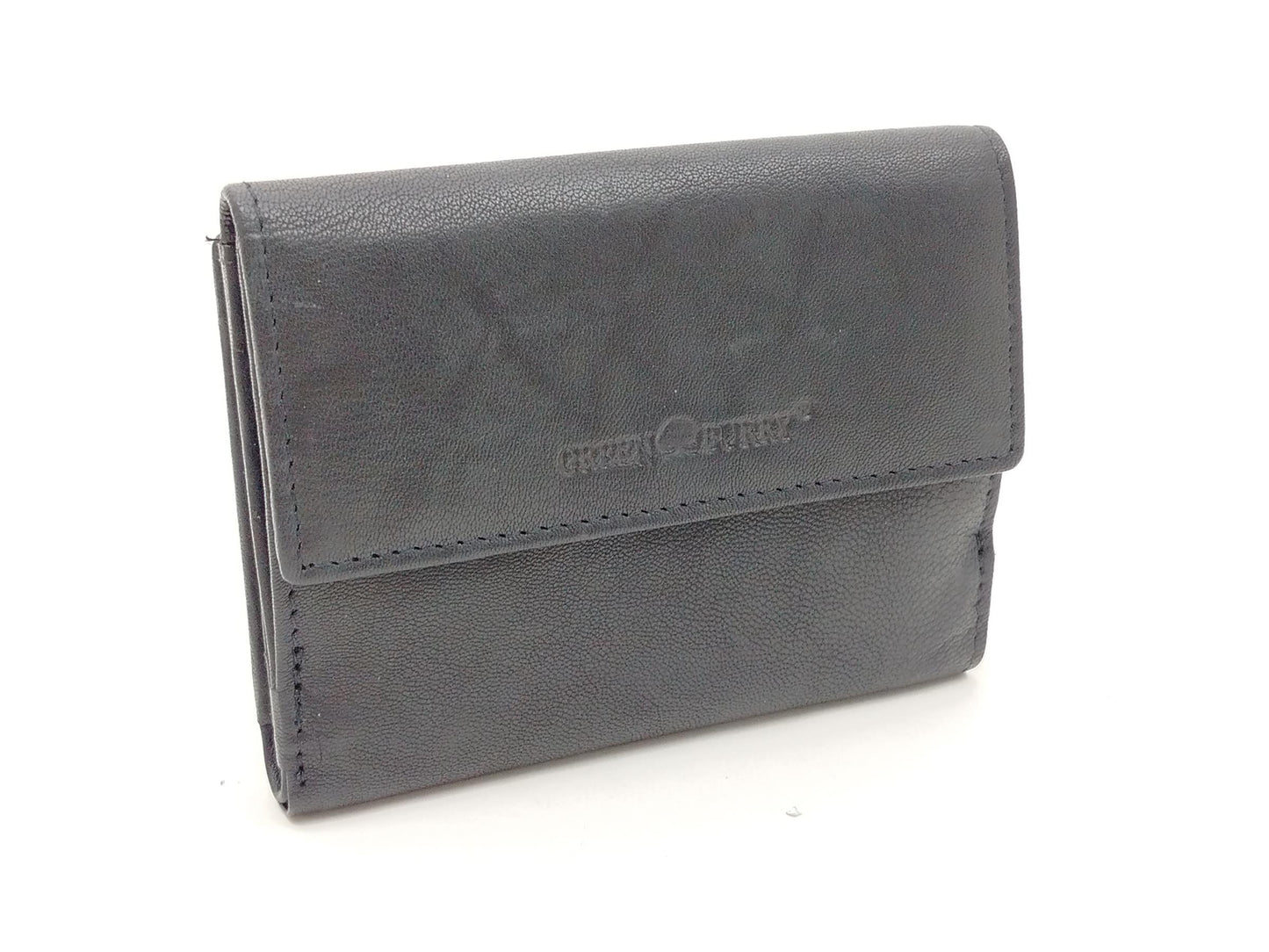 Leder Geldbörse Damen schwarz RFID – kleine Damenbörse im Querformat mit Druckknopf – sichere Leder Geldbörse Greenburry
