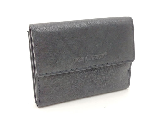 Leder Geldbörse Damen schwarz RFID – kleine Damenbörse im Querformat mit Druckknopf – sichere Leder Geldbörse Greenburry
