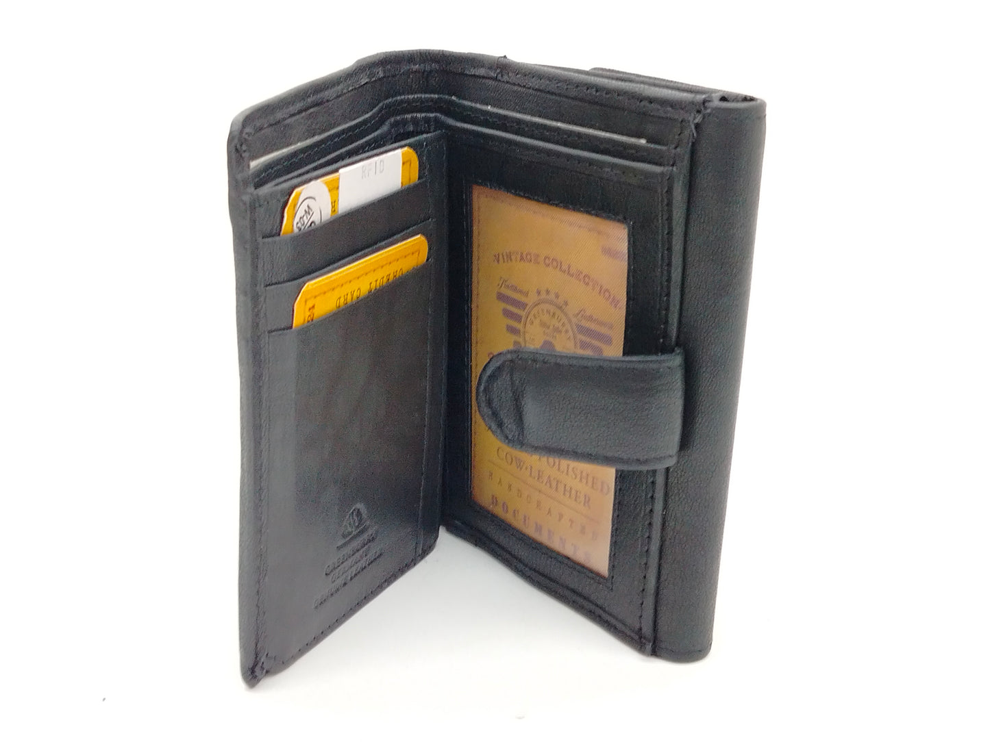 Leder Geldbörse Damen schwarz RFID – kleine Damenbörse im Querformat mit Druckknopf – sichere Leder Geldbörse Greenburry
