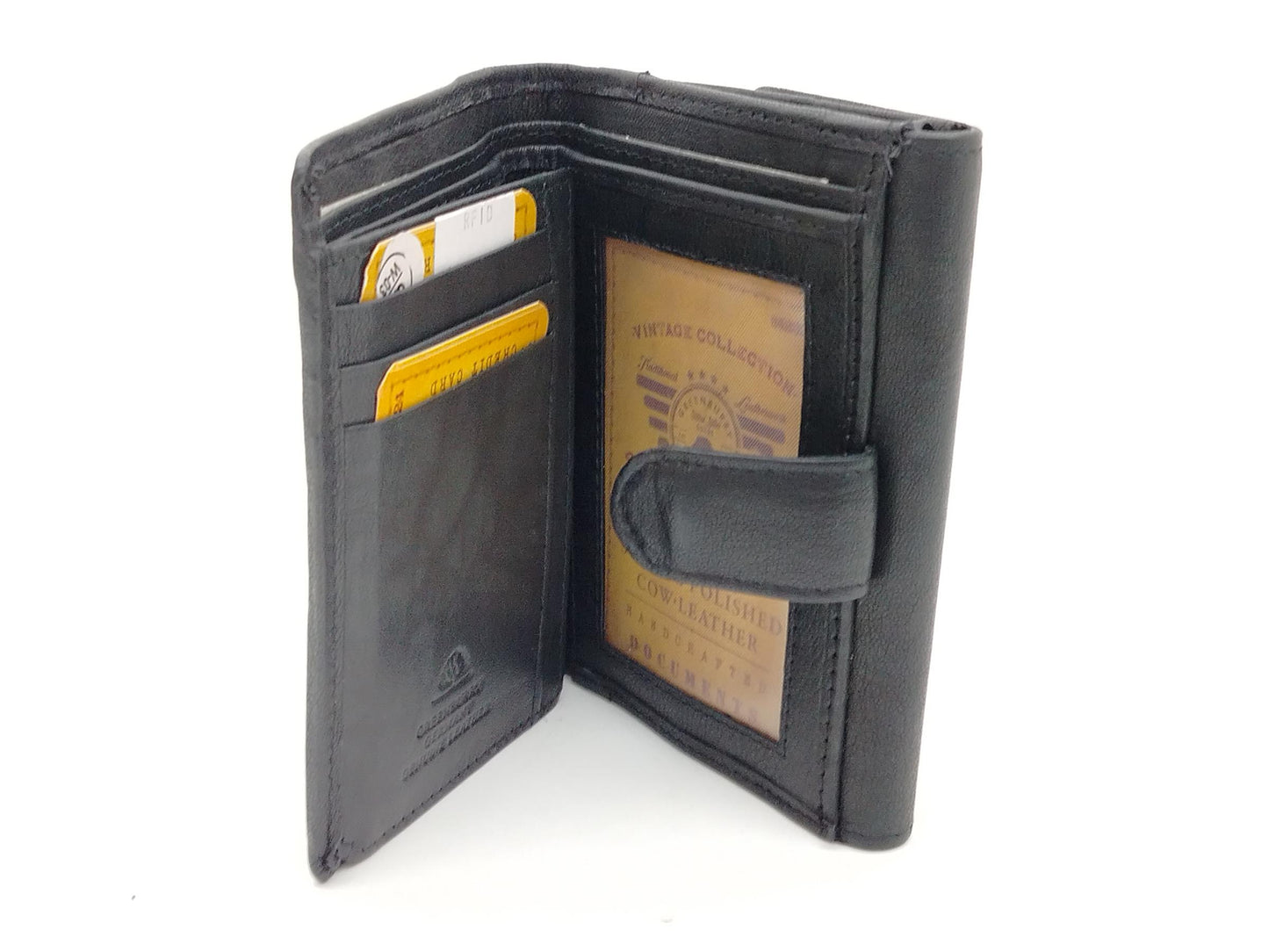 Leder Geldbörse Damen schwarz RFID – kleine Damenbörse im Querformat mit Druckknopf – sichere Leder Geldbörse Greenburry