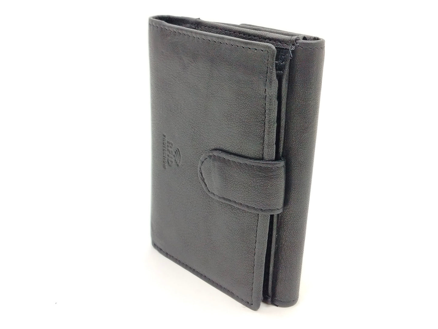 Leder Geldbörse Damen schwarz RFID – kleine Damenbörse im Querformat mit Druckknopf – sichere Leder Geldbörse Greenburry