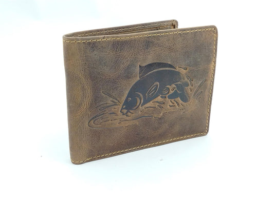 Vintage Leder Geldbörse Karpfenprägung 7 Kartenfächer