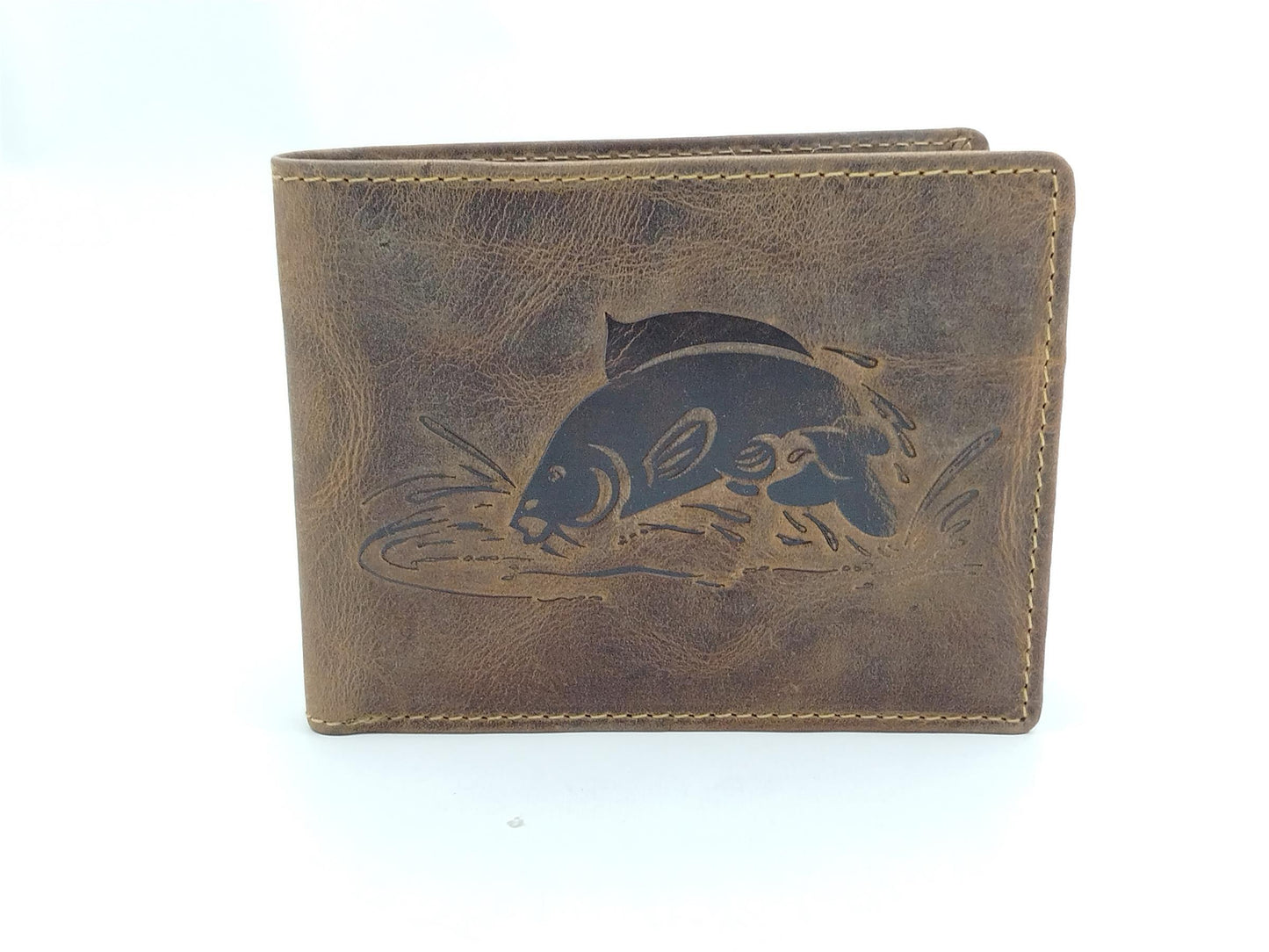Vintage Leder Geldbörse Karpfenprägung 7 Kartenfächer