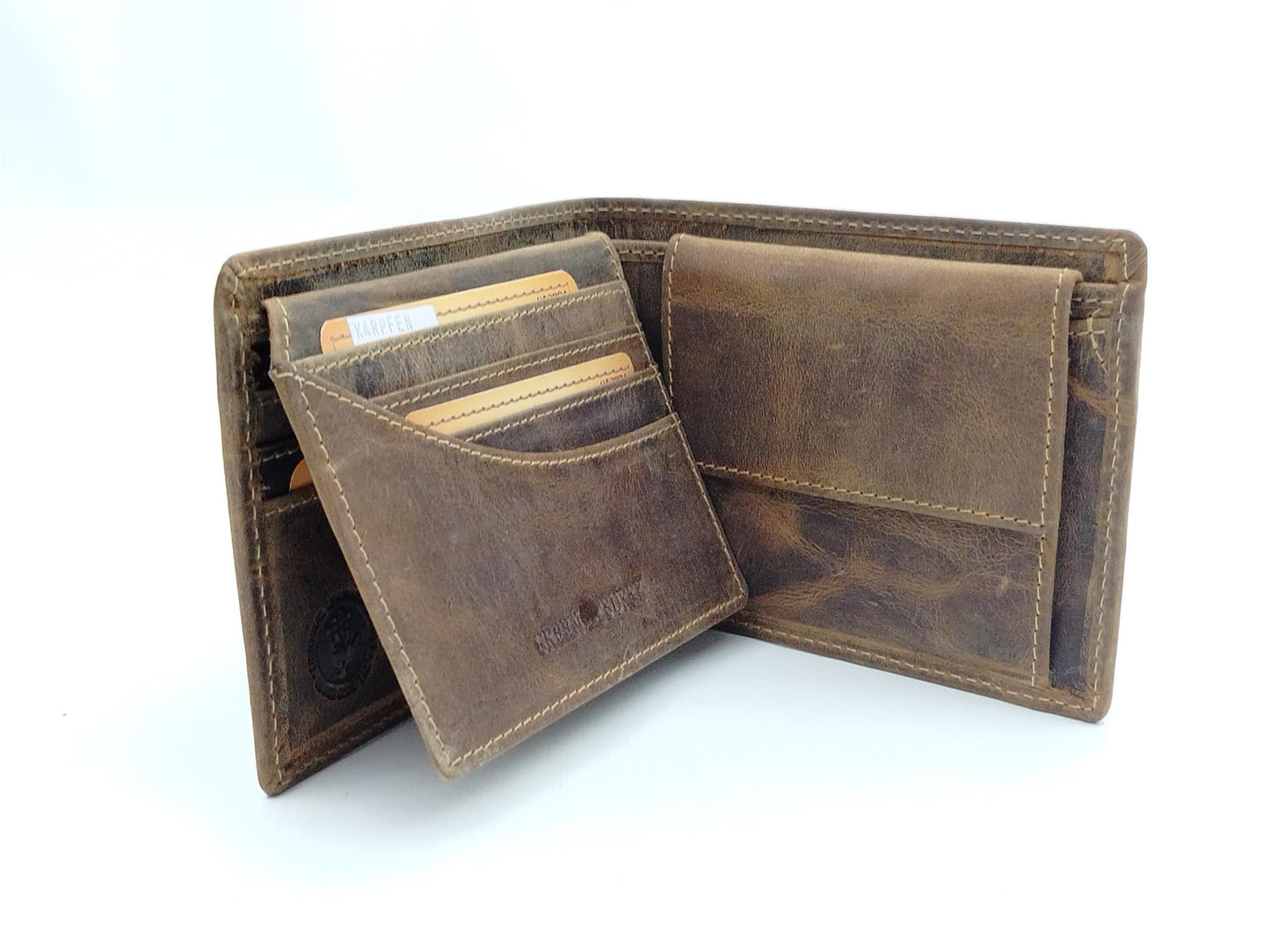 Vintage Leder Geldbörse Karpfenprägung 7 Kartenfächer