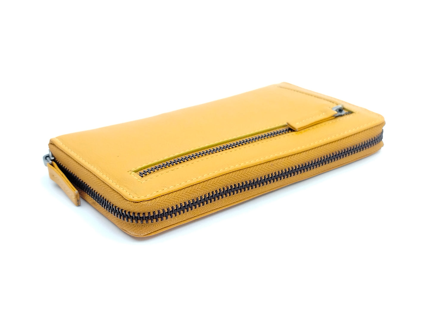 Damen Langbörse Leder gelb – große Geldbörse mit Reißverschluss, 12 Kartenfächern & Sichtfach
