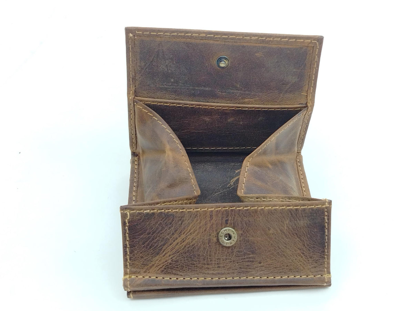 Vintage Leder  XXL Kleingeldfach Geldbörse Wiener Schachtel braun