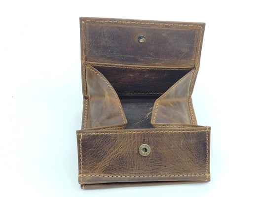 Vintage Leder  XXL Kleingeldfach Geldbörse Wiener Schachtel braun