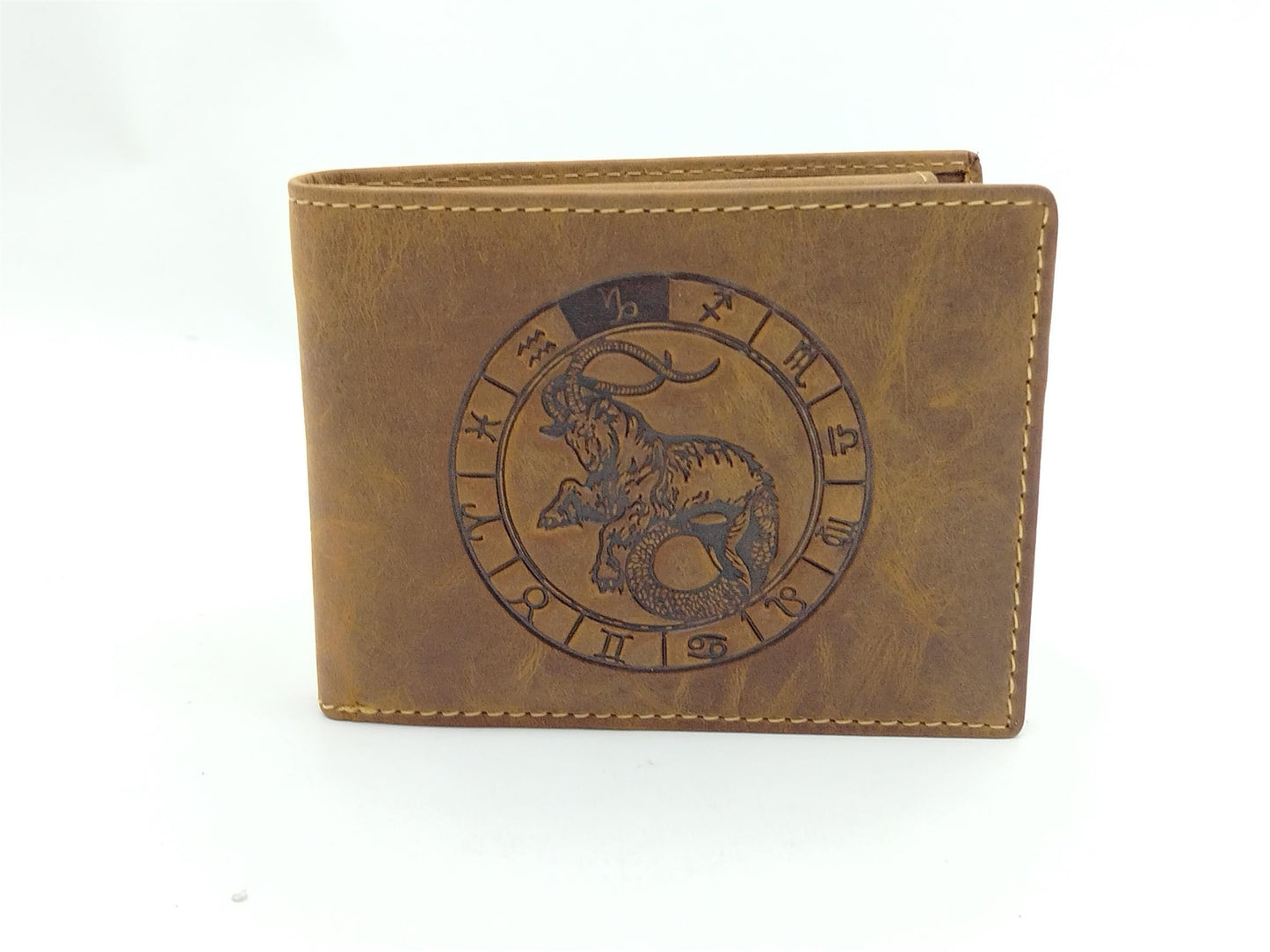 Steinbock Sternzeichengeldbörse Vintage Antikleder braun Steinbockbörse