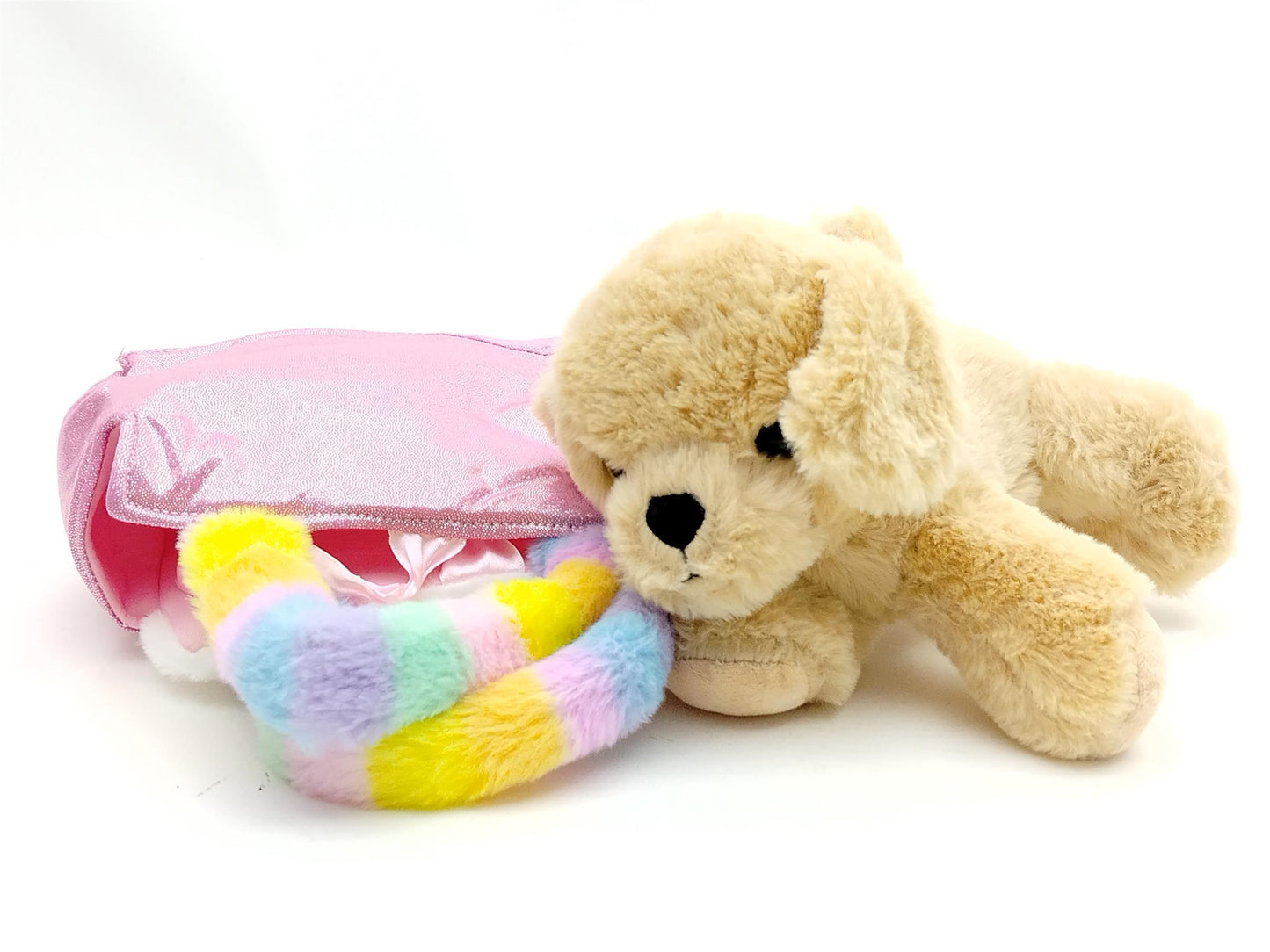 Plüsch-Handtasche Happy weiß-rosa mit hellbraunem Hund