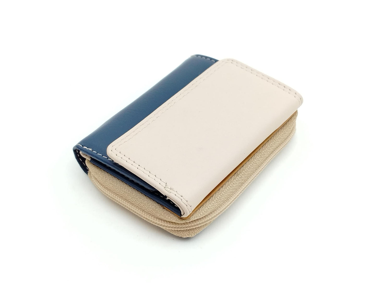 Echtleder Minibörse blau-beige