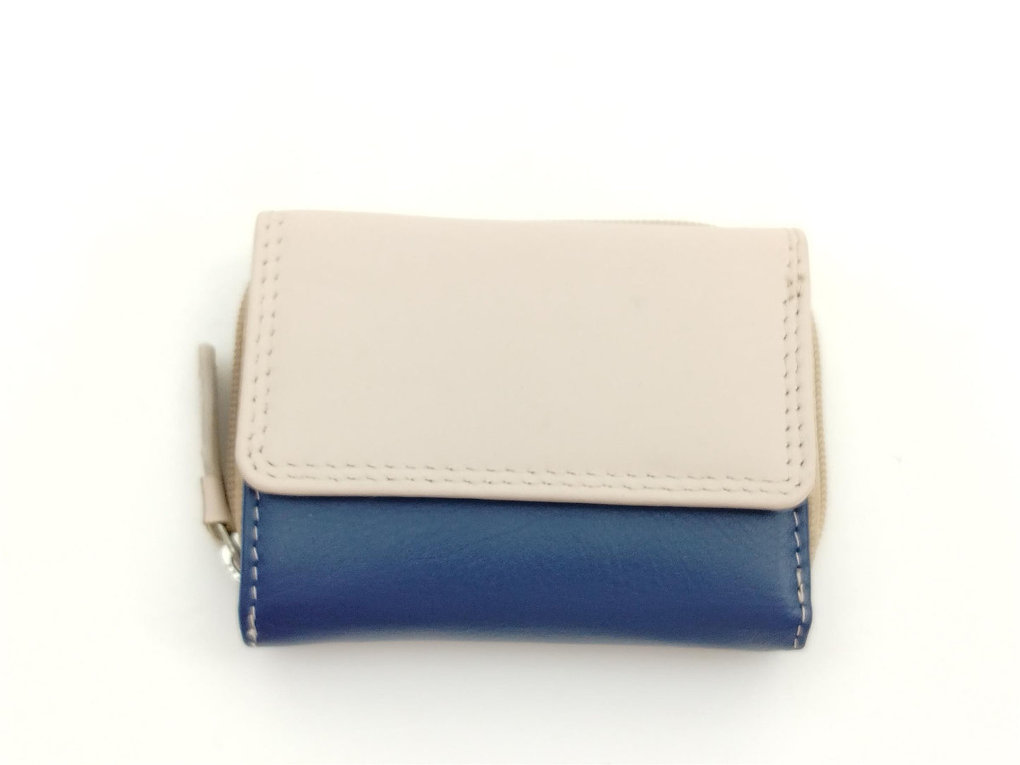 Echtleder Minibörse blau-beige