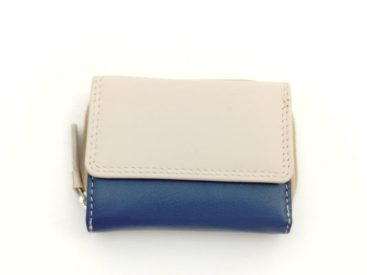 Echtleder Minibörse blau-beige