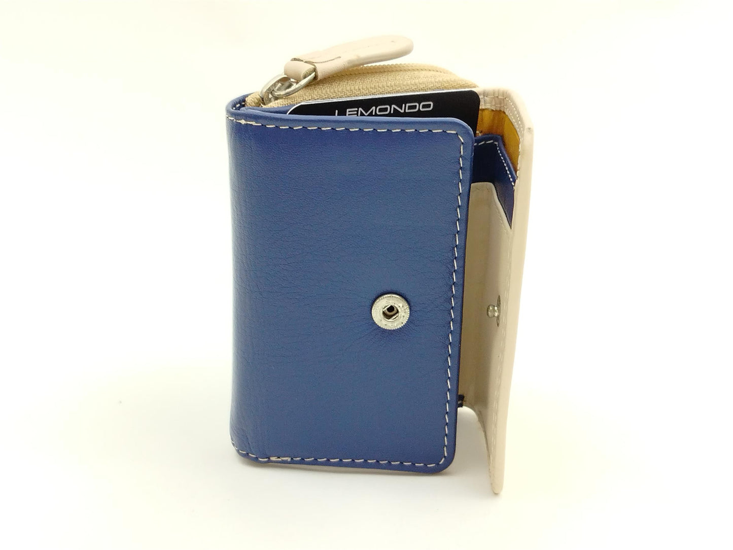 Echtleder Minibörse blau-beige