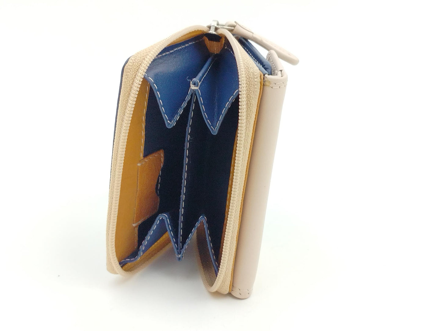 Echtleder Minibörse blau-beige