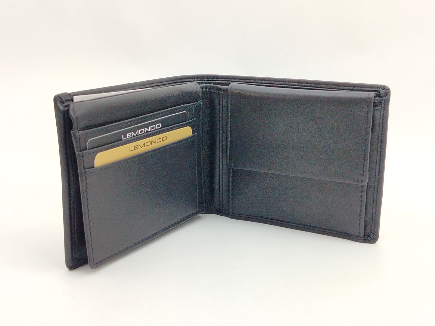Schwarze Leder Brieftasche Herren mit Ausweissichtfenster und Münzfach