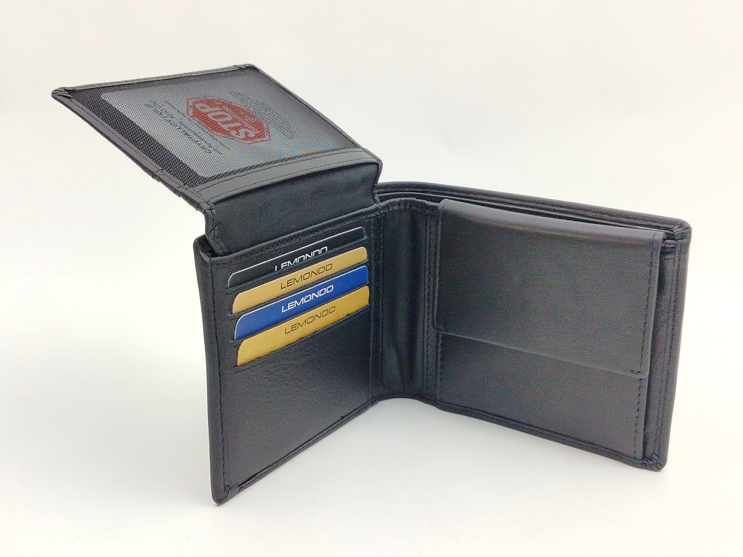 Schwarze Leder Brieftasche Herren mit Ausweissichtfenster und Münzfach