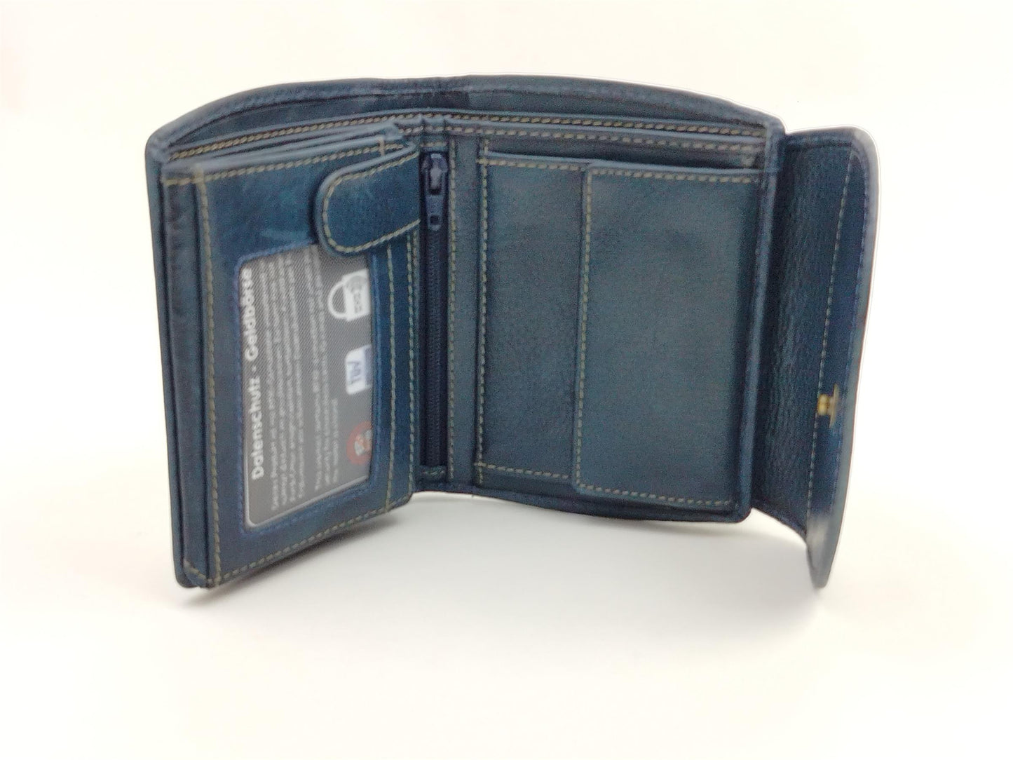 Echtleder Damenbörse, blau mit Klappe