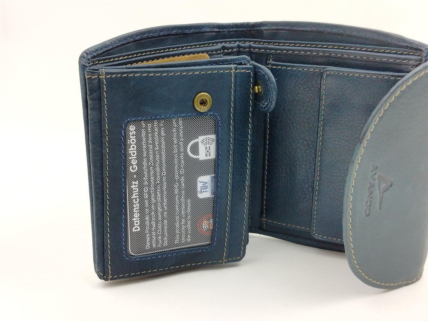 Echtleder Damenbörse, blau mit Klappe