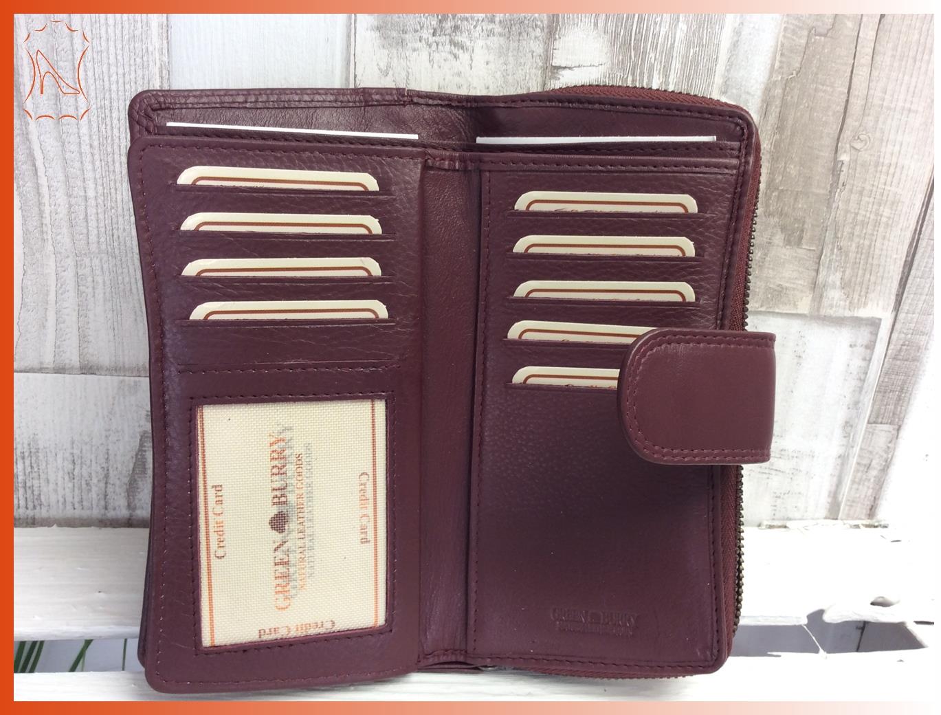 Leder Greenburry Spongy Geldbörse Reißverschluss Damenkombi bordeaux