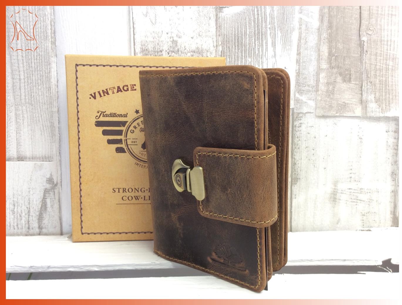 Vintage Lederbörse Antikleder braun Fettleder Reißverschluss Damen