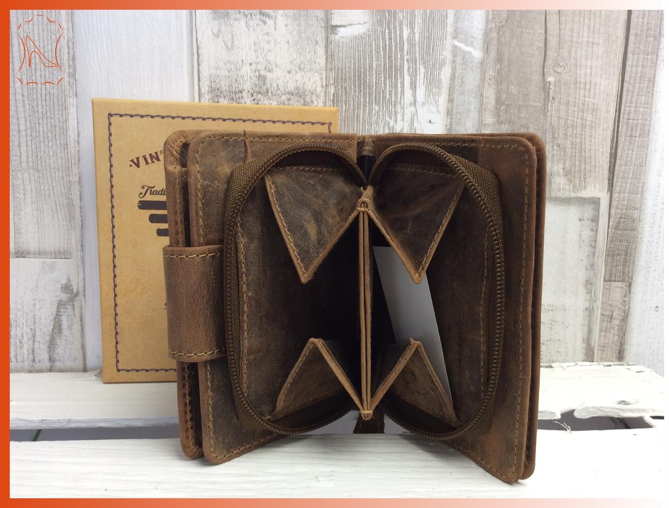 Vintage Lederbörse Antikleder braun Fettleder Reißverschluss Damen