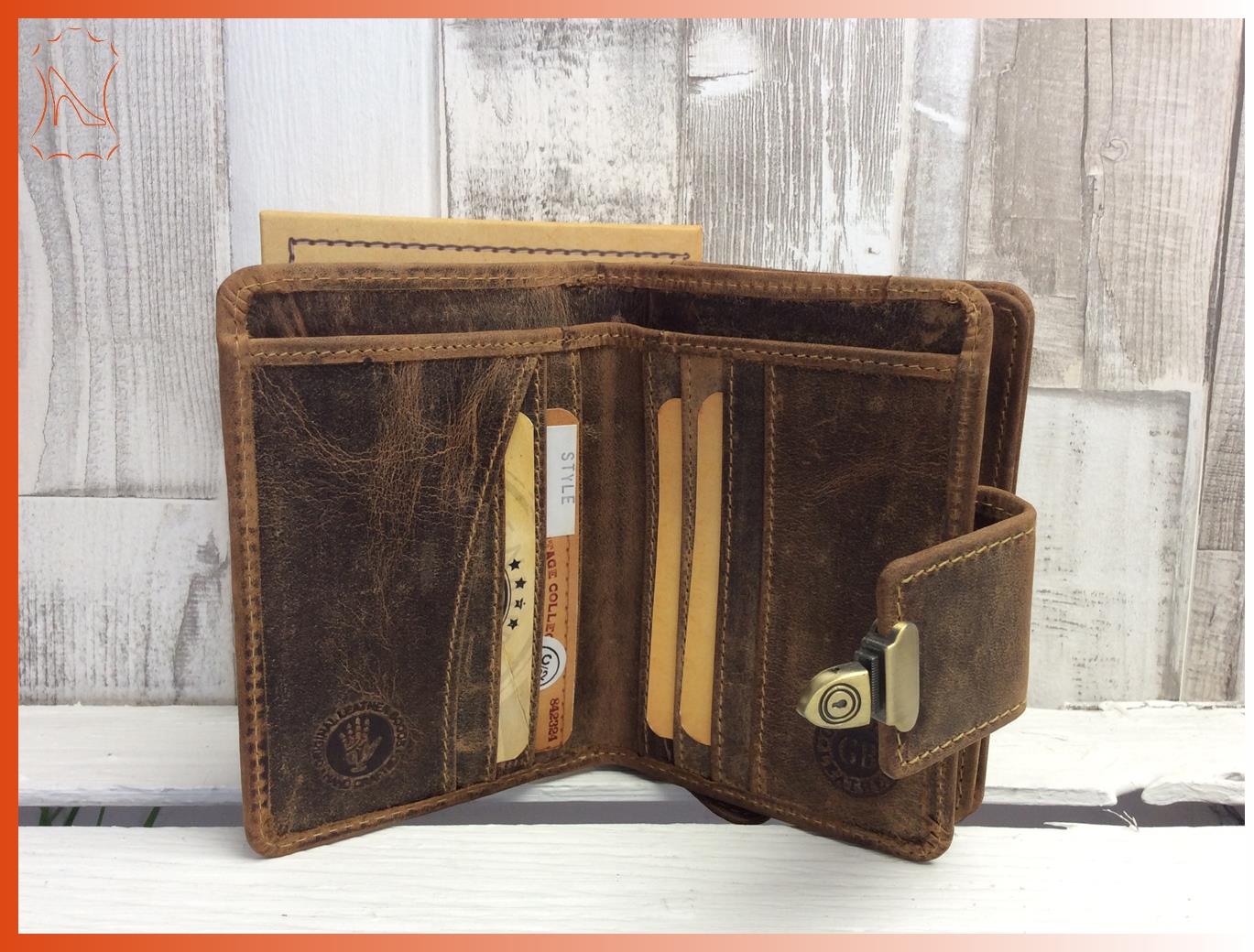 Vintage Lederbörse Antikleder braun Fettleder Reißverschluss Damen