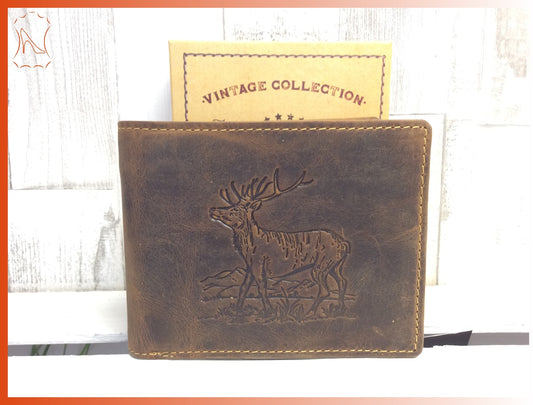 Jägerbörse Fettlederbörse Vintagebörse Hirsch-Motiv, querformat braun Jägerbörse