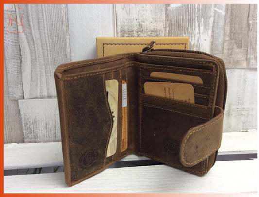 Lederbörse Vintagebörse Damenbörse Reißerschlusskleingeldfach braun