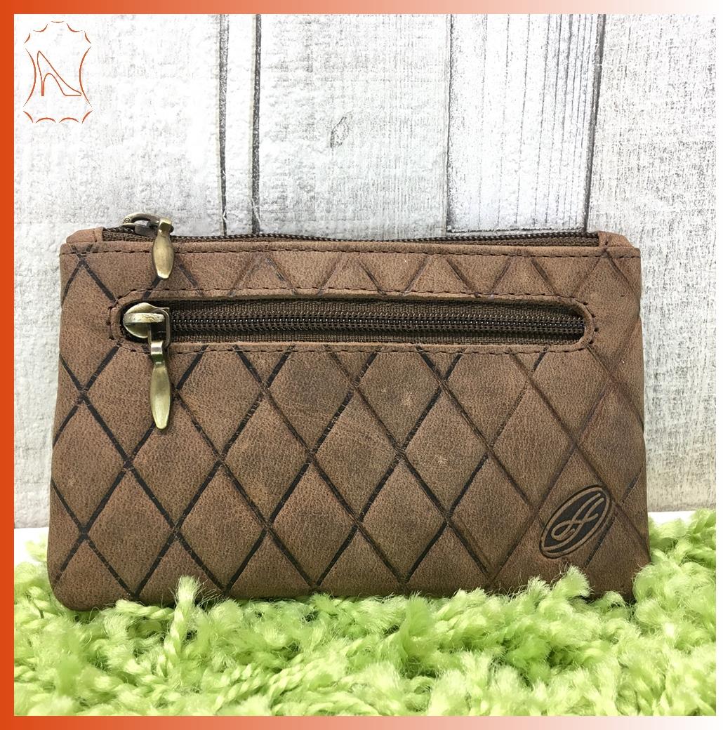 braune Schlüsseltasche mit Rautenprägung, weiches Leder, Schlüsselmäppchen