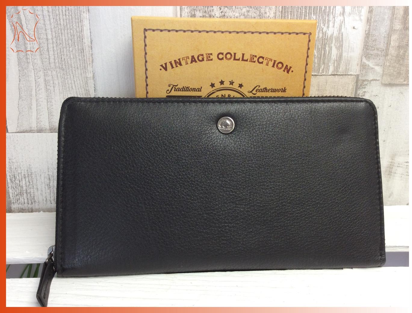 Damen Langbörse schwarz aus Leder mit Reißverschluss und vielen Kartenfächern