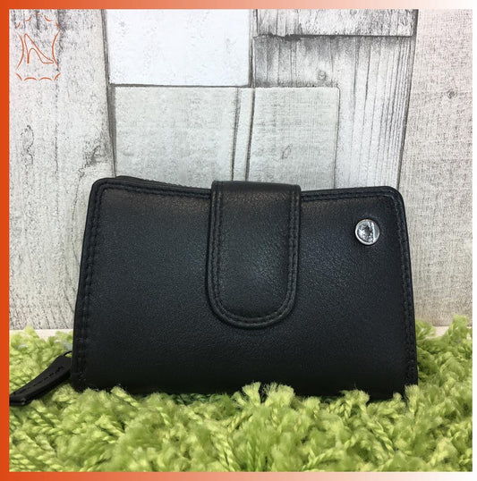 Schwarze Lederbörse Greenburry Echtleder 13,5 × 8 cm