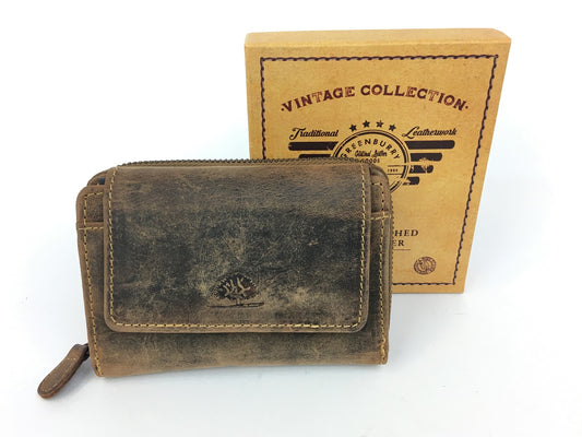 braune Vintage Geldbörse Fettlederbörse Reißverschluss Börse Antikleder