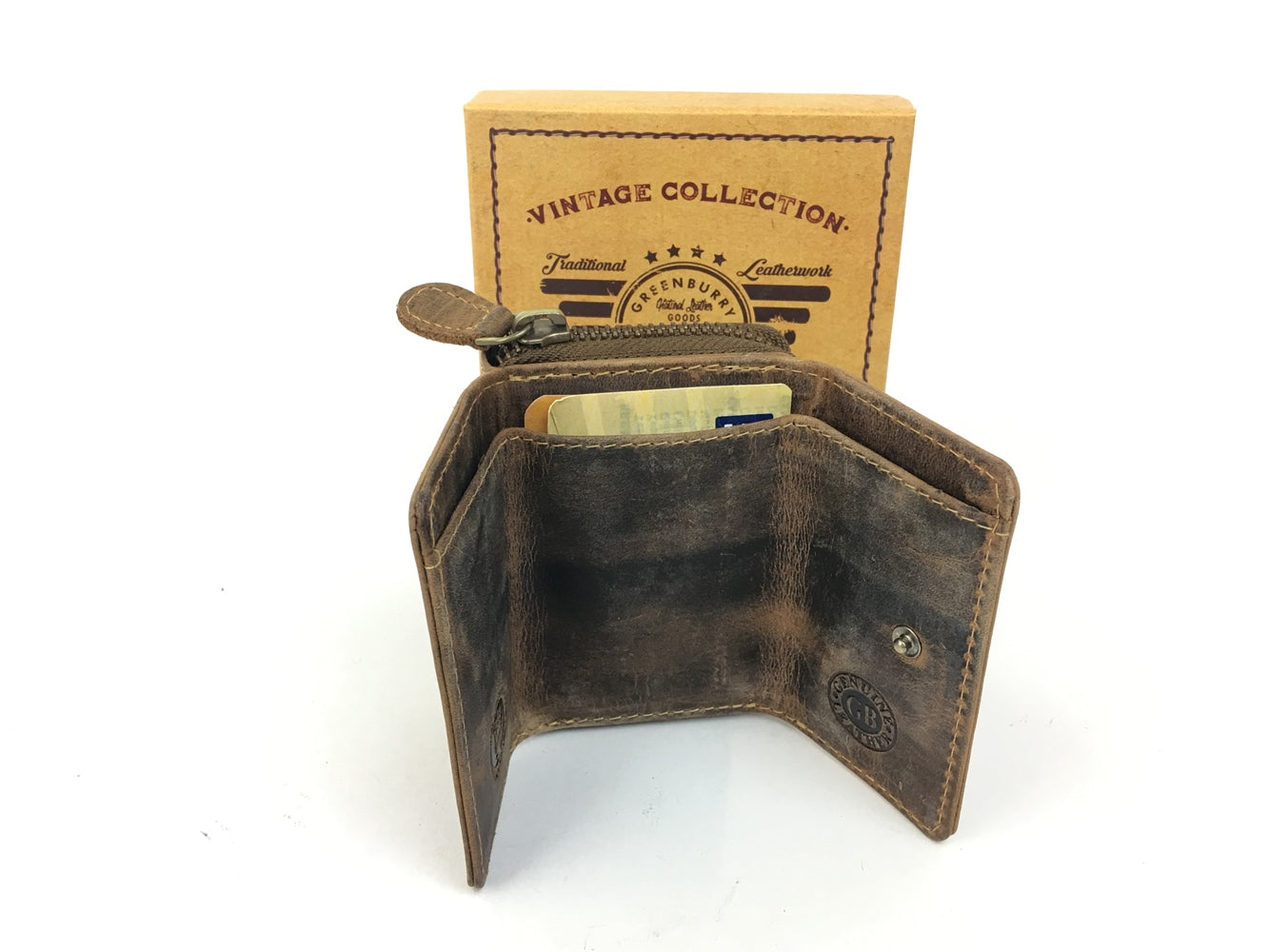 kleine Vintage Lederbörse Reiverschluss Geldbörse Leder braun