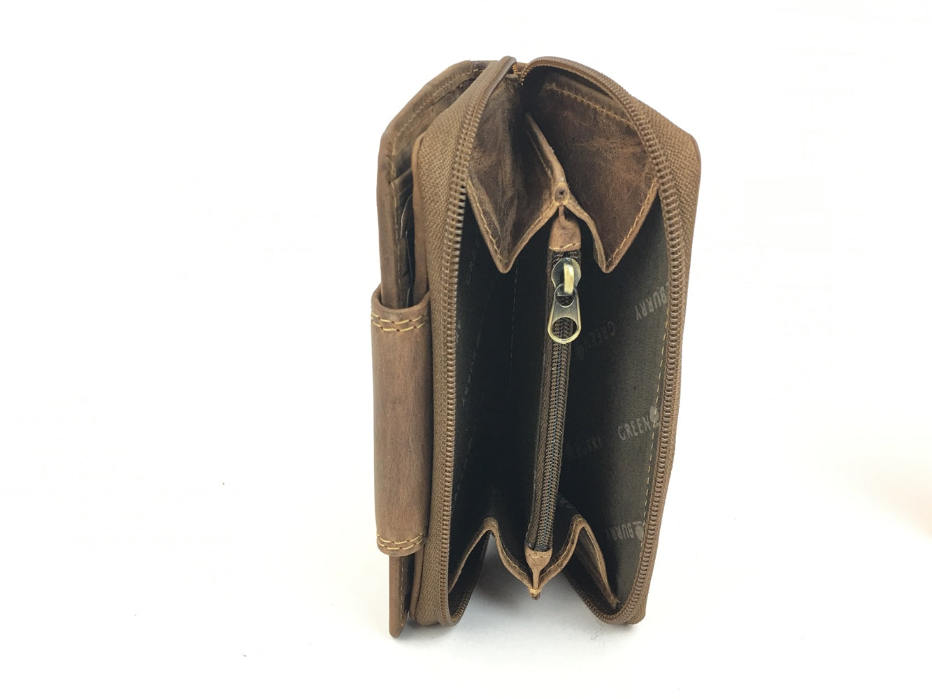 Vintage Lederbörse Antikleder braun Fettleder Reißverschluss Damen Riegel Klappe