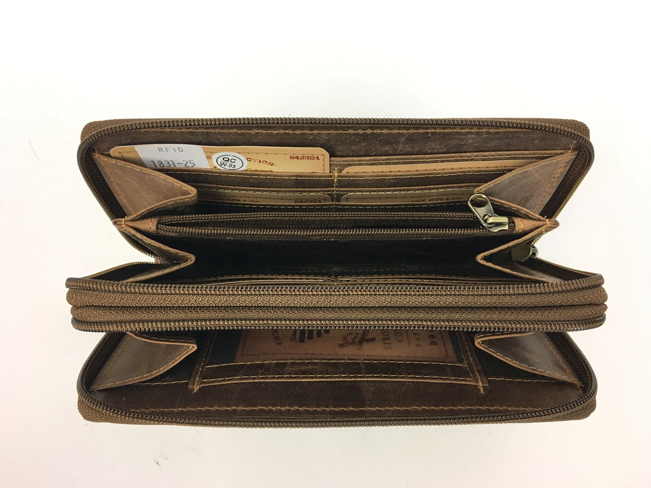 Damen Geldbörse Vintage Leder Doppel-Reißverschluss RFID-Schutz braun