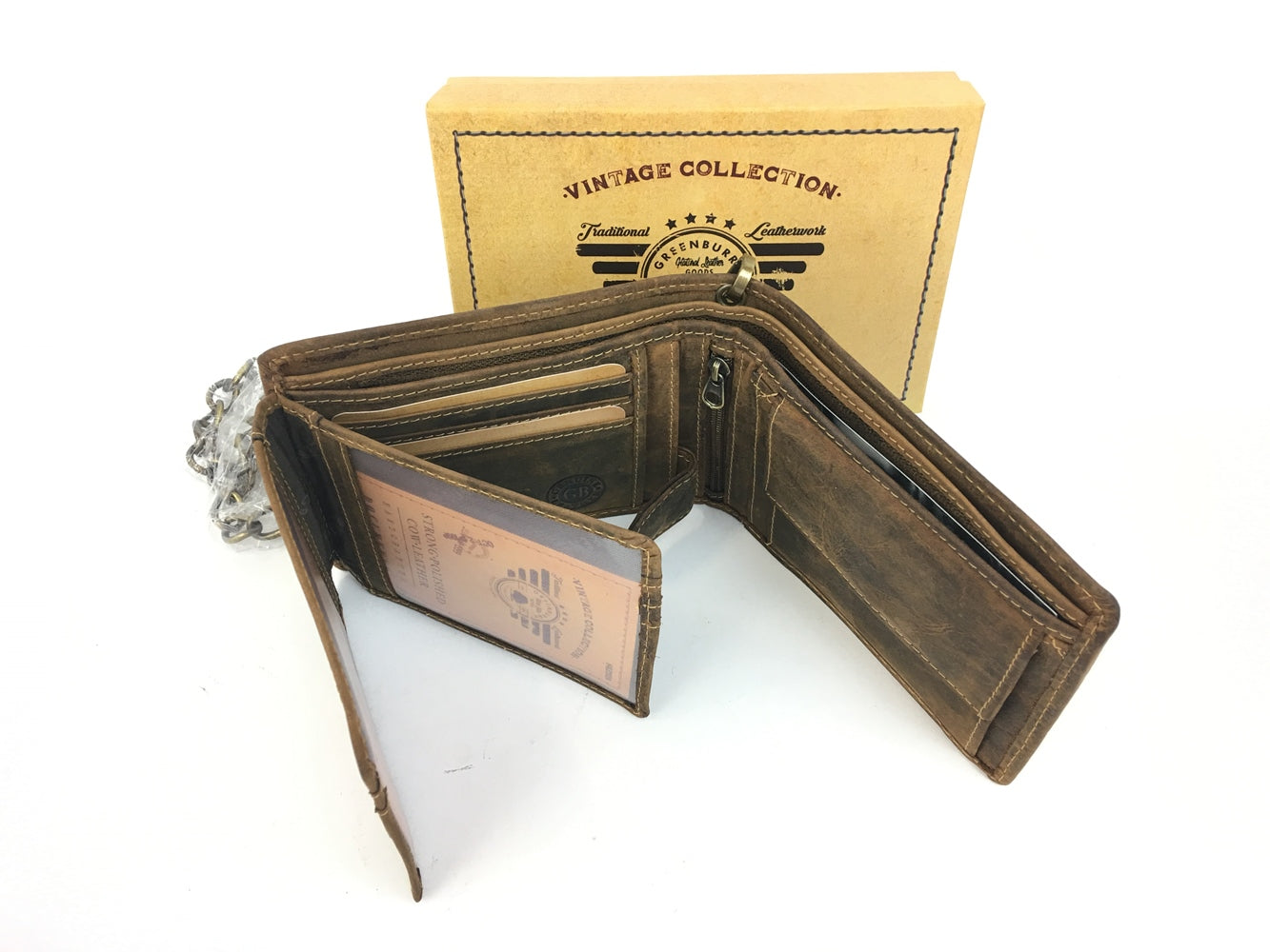 Vintage Totenkopf Geldbörse mit Kette aus Leder in Braun für Herren