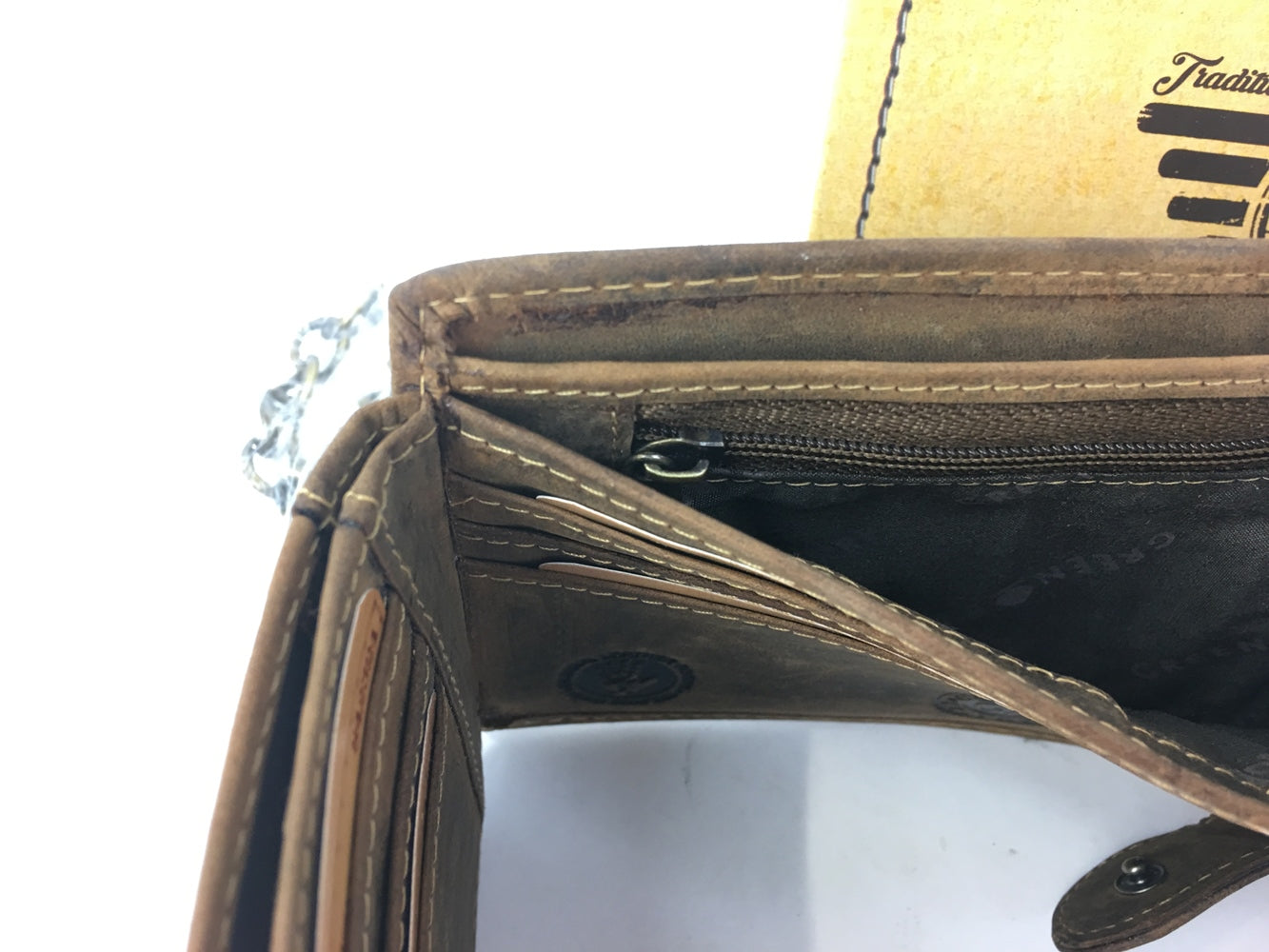 Vintage Totenkopf Geldbörse mit Kette aus Leder in Braun für Herren