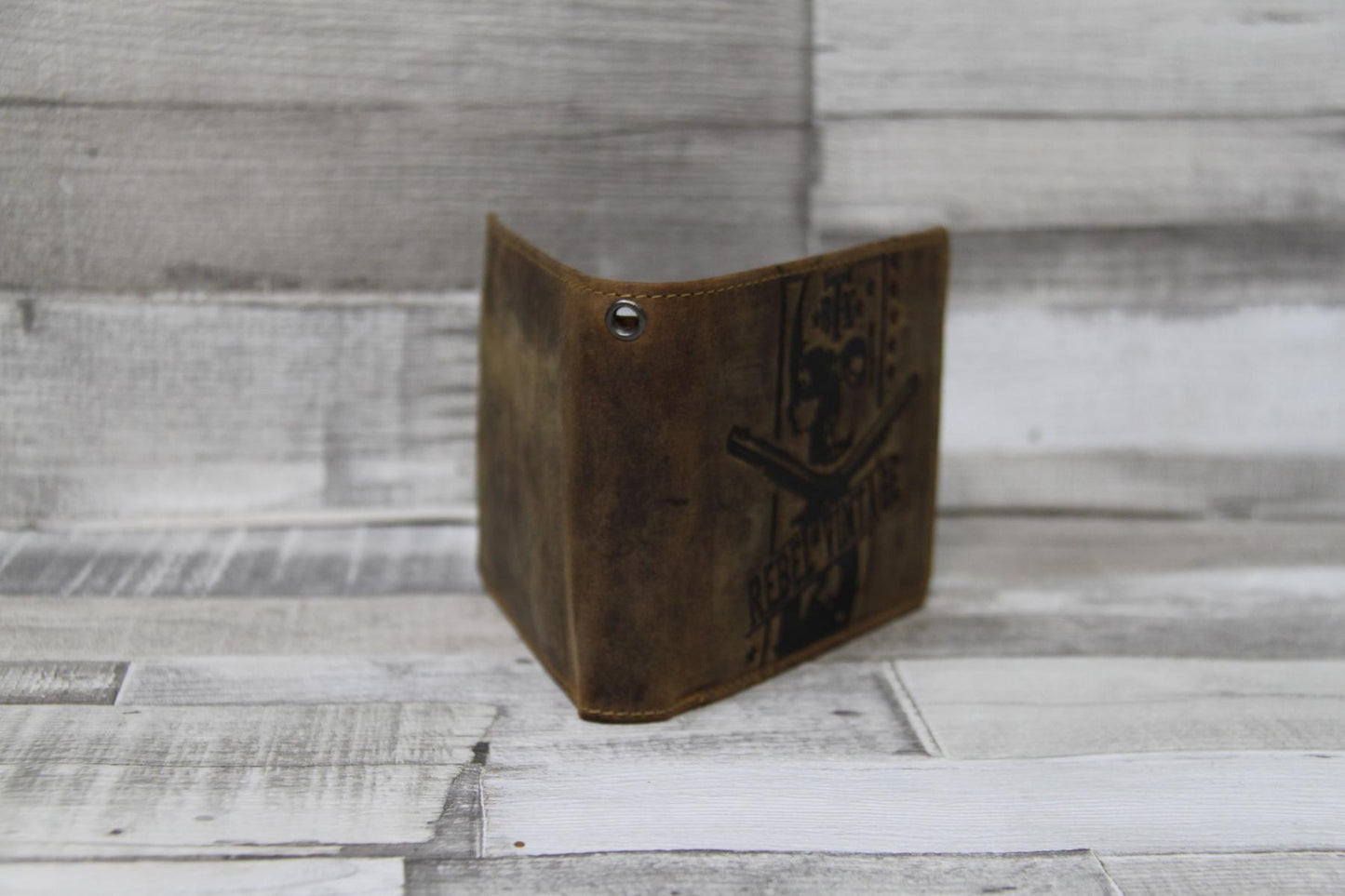 Herren Kettenbörse Leder antikbraun – Vintage Totenkopf Scheintasche Männerbörse